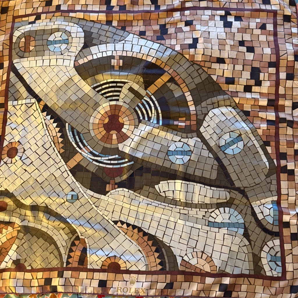 Rolex Mosaic Pattern Scarf In Brown And Cream